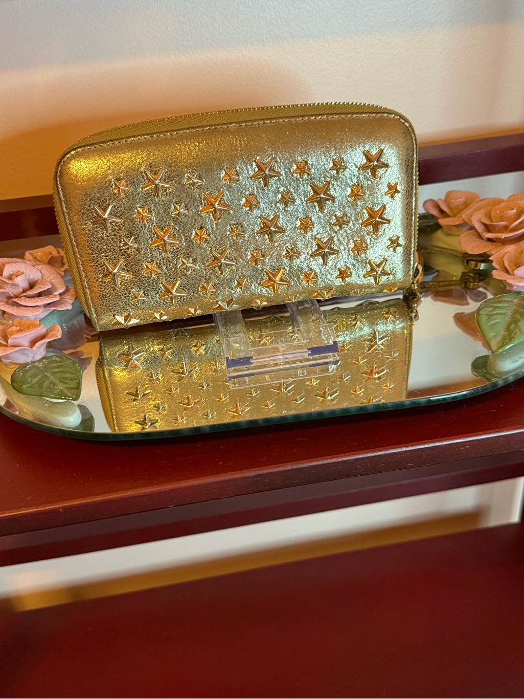Jimmy Choo Gold Star-Studded Zip Wallet
